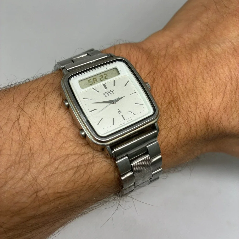 Rare Seiko Quartz H357-5090 Silver Dial Men's Ana-Digi Vintage Watch-Working!